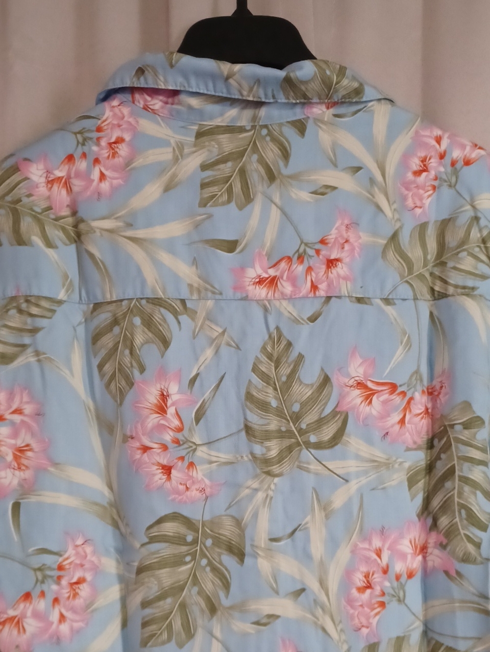 Vintage Caribbean Joe Women's Plus 2X Tropical Hawaiian Shirt Pastel Blue Pink - Picture 10 of 14